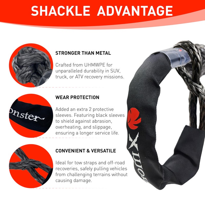 X MONSTER 7/8â€œx30' Kinetic Recovery Rope & 100% Nylon Towing Rope 29,000lbs Breaking Strength with 2 Soft Shackles (40,000lbs), Free Durable Heavy Duty Handbag Off-Road Recovery Kits - Image 5